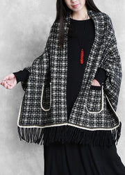 Cute knitwear trendy plus size black Batwing Sleeve Tassel knit coats - SooLinen
