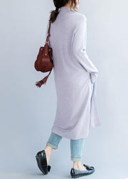 Cute light purple Sweater outfits Moda high neck daily side open knit dresses - SooLinen