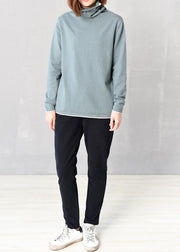 Cute long sleeve knit tops plus size high neck sweater blue - SooLinen