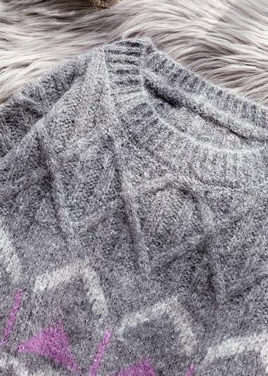 Cute o neck Sweater dress outfit plus size dark gray striped oversized knit dresses - SooLinen