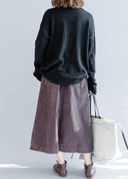 Cute o neck black knitwear plus size clothing pockets knit blouse - SooLinen