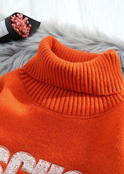 Cute orange knitted clothes alphabet oversize high neck knit sweat tops - SooLinen