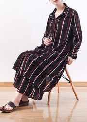 Cute red striped outwear casual lapel cardigans - SooLinen