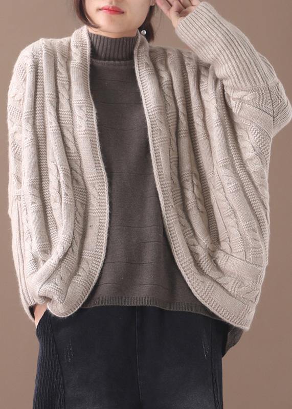 Cute winter knitwear Loose fitting khaki asymmetric sweater coat - SooLinen
