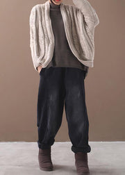 Cute winter knitwear Loose fitting khaki asymmetric sweater coat - SooLinen