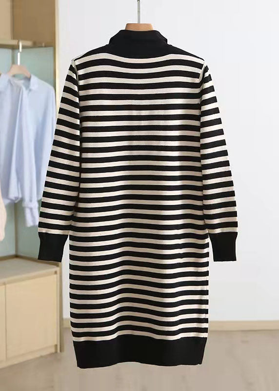 Cute black striped Sweater knit top pattern Upcycle POLO collar oversized winter knitwear