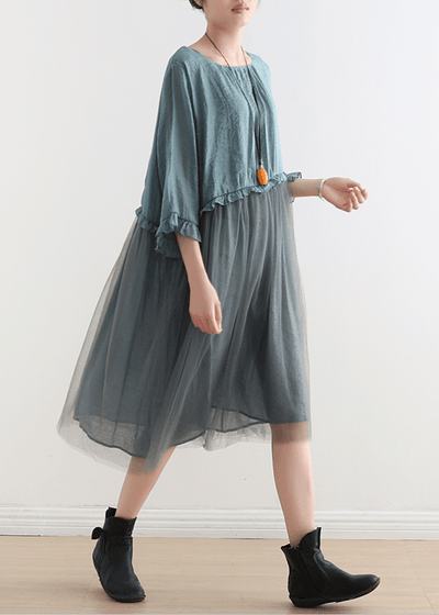 2021 Blue Tull Maxi dresses patchwork chiffon Summer Dresses - SooLinen