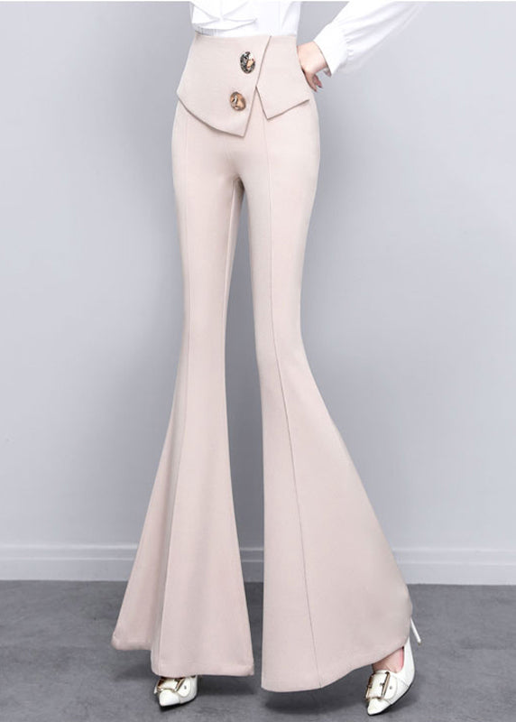 DIY Beige Button Solid High Waist Draping Bell Bottomed Trousers Spring