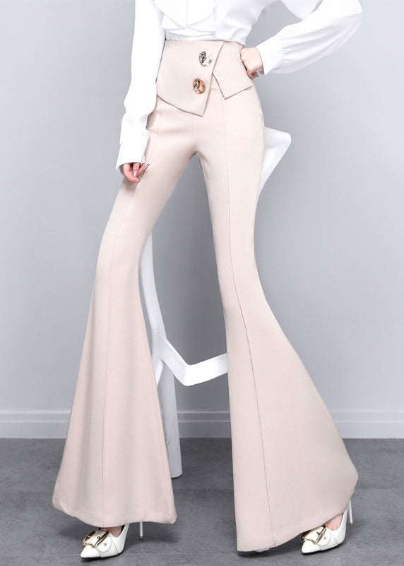 DIY Beige Button Solid High Waist Draping Bell Bottomed Trousers Spring