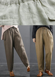 DIY Beige Trousers Spring Elastic Waist Gifts Shorts - SooLinen