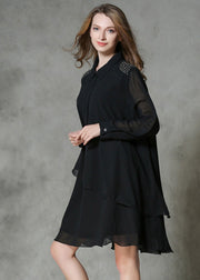 DIY Black Asymmetrical Design Rivet Chiffon A Line Dresses Spring