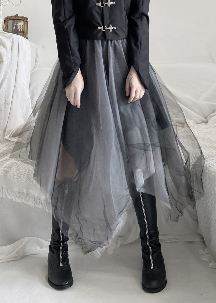 DIY Black Asymmetrical Wrinkled Solid Tulle A Line Skirt Fall