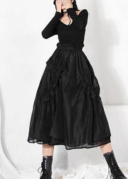 DIY Black Cinched Patchwork A Line Skirt Summer - SooLinen