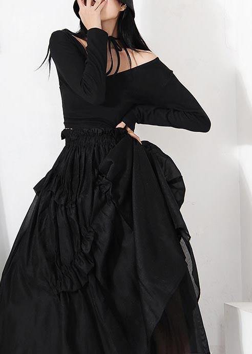 DIY Black Cinched Patchwork A Line Skirt Summer - SooLinen