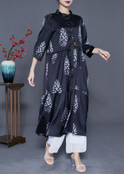 DIY Black Cinched Patchwork Print Silk Long Dress Summer