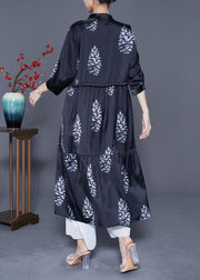 DIY Black Cinched Patchwork Print Silk Long Dress Summer