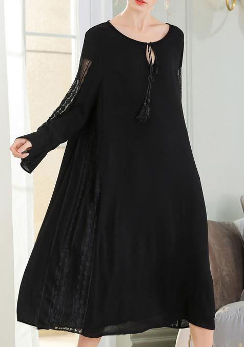 DIY Black Cotton Linen Patchwork Maxi Summer Dress - SooLinen