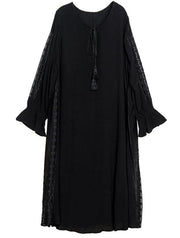 DIY Black Cotton Linen Patchwork Maxi Summer Dress - SooLinen