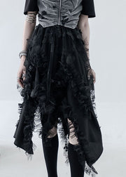 DIY Black Elastic Waist Asymmetrical Design Ruffled A Line Skirts Summer