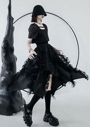 DIY schwarze elastische Taille asymmetrisches Design gekräuselte A-Linien-Röcke Sommer