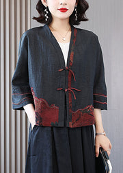 DIY Black Embroidered Tasseled Patchwork Silk Coats Spring