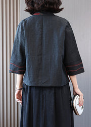 DIY Black Embroidered Tasseled Patchwork Silk Coats Spring