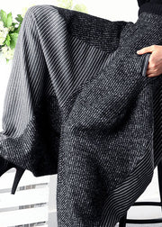 DIY Black Grey Patchwork Striped asymmetrical design Winter Pants