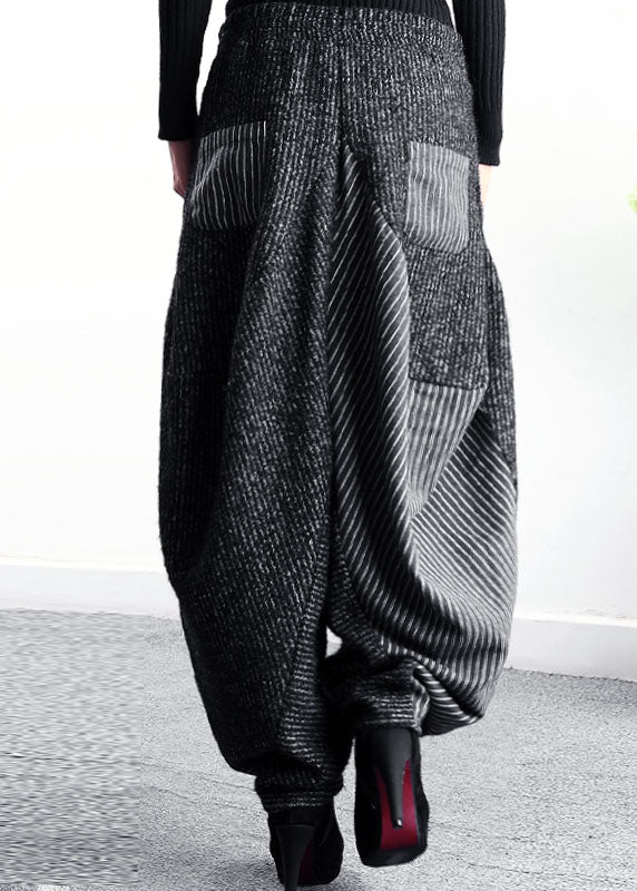 DIY schwarz grau Patchwork gestreifte asymmetrische Design Winterhose