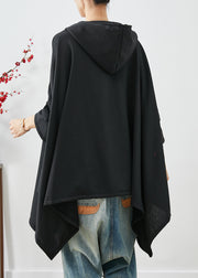 DIY Black Hooded Oversized Asymmetrical Exra Large Hem Cotton Sweatshirts Top Summer
