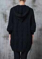 DIY Black Hooded Thick Knit Sweatshirts Dress Winter