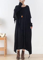 DIY Black Loose Asymmetrical Design Fall Cotton Long Sleeve Dresses - SooLinen
