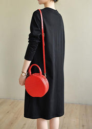 DIY Black O Neck Collar Cotton Pockets Spring Maxi Dresses - SooLinen