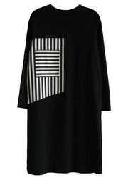 DIY Black O Neck Collar Cotton Pockets Spring Maxi Dresses - SooLinen