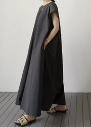 DIY Black O-Neck Patchwork Solid Maxi Dress Short Sleeve