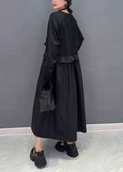 DIY Black Oversized Patchwork Ruffled Cotton Dress Spring