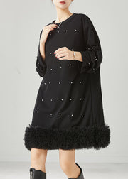 DIY Black Oversized Patchwork Ruffled Cotton Sweatshirt Dress Spring