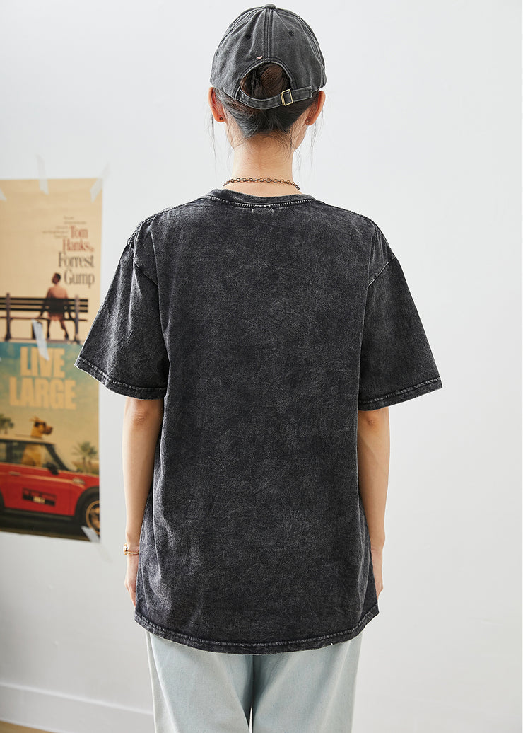 DIY Black Oversized Print Cotton Sweatshirts Tops Summer