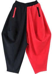DIY Black Patchwork Red lantern Pants Winter