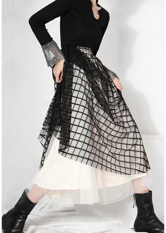 DIY Black Plaid Patchwork Pleated Summer Skirt - SooLinen