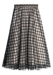 DIY Black Plaid Patchwork Pleated Summer Skirt - SooLinen
