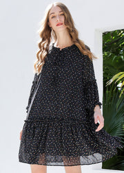DIY Black Ruffled Print Chiffon Shirt Dresses Bracelet Sleeve