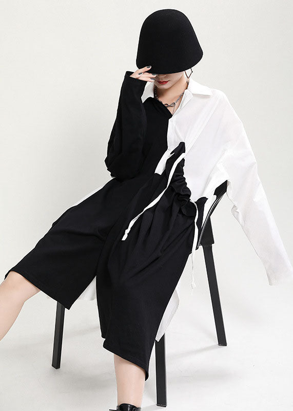 DIY Black White Asymmetrical Patchwork Ruffled Cotton Vacation Dresses Fall