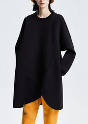 DIY Black cotton Blouse Asymmetrical design Dresses Loose shirts - SooLinen