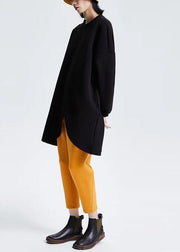 DIY Black cotton Blouse Asymmetrical design Dresses Loose shirts - SooLinen