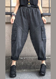 DIY Black high waist Striped denim harem pants Spring