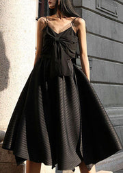 DIY Black wrinkled Summer High Waist Skirts Pant - SooLinen