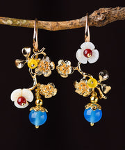 DIY Blue Agate Plum Blossom Branch 14K Gold Stud Earrings