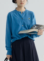 DIY Blue Cozy Woolen Knit Cardigans Long Sleeve