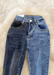 DIY Blue High Waist Button Draping Long Jeans Spring