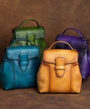 DIY Blue Oriental Paintings Calf Leather Backpack Bag